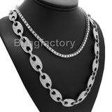 Hip Hop Iced out 30" Gucci Link Chain & 18" 1 Row Tennis Choker Chain Necklace Set