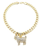 Hip Hop Iced Out Gold plated GOAT Pendant & 11mm 20" Cuban Choker Chain Necklace