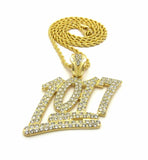 Iced Out Bling Number 1017 Pendant & 24" Box, Rope, Cuban Chain Hip Hop Necklace