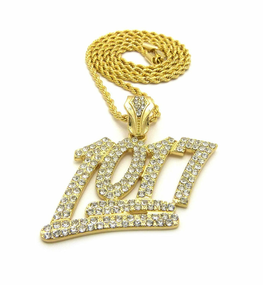 Iced Out Bling Number 1017 Pendant & 24" Box, Rope, Cuban Chain Hip Hop Necklace