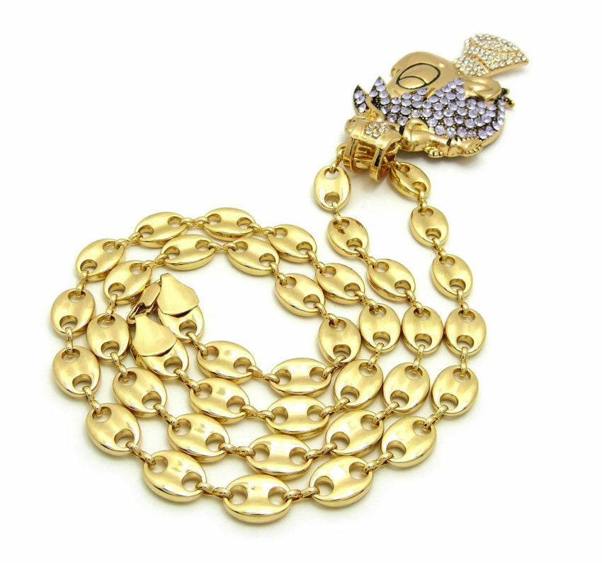 ICED OUT PAVE LIL UZI VERT CARTOON & 10mm 30" Marina Chain Necklace