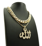 Hip Hop Iced Out Cuban Choker Chain & Muslim Allah Pendant w/ box chain necklace set