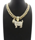 Hip Hop GOAT Pendant & 12mm 20" Iced out Box Lock Cuban Choker Chain Necklace