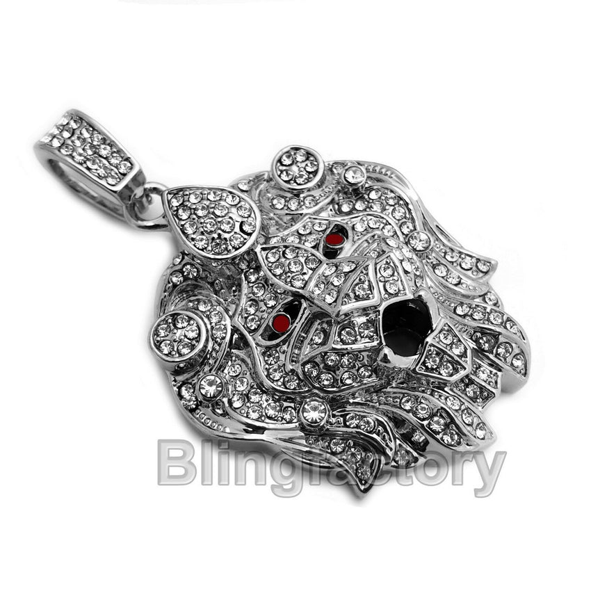 Hip Hop Iced Out Lion Head Lab Diamond Pendant & 5mm 30" Rope Chain Necklace
