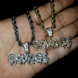 Hip Hop Iced out Lab Diamond Drip SAVAGE Pendant & 4mm 24" Rope Chain Necklace