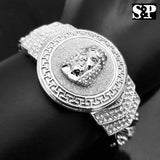 New Hip Hop White Gold Plated 8.5" CZ Full Iced Out Jesus Face Cuban Bracelet