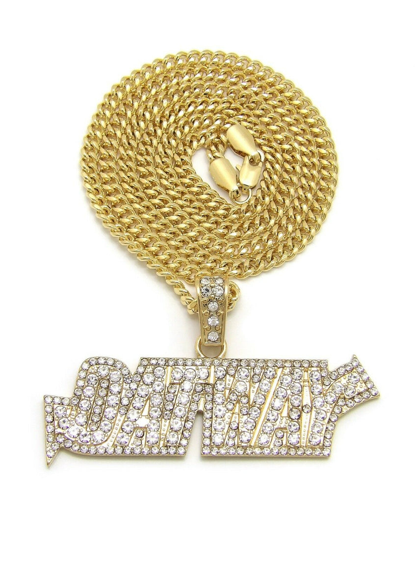 Iced Out QUAVO Bling DATWAY Pendant & Box, Cuban, Rope Chain Hip Hop Necklace