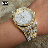 MEN'S HIP HOP GOLD PT MIGOS LAB DIAMOND WATCH & FULL ICED BRACELET COMBO SET