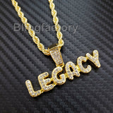 Hip Hop Iced out Lab Diamond LEGACY Pendant & 4mm 24" Rope Chain Necklace