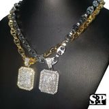 Hip Hop Iced out Bling Lab Diamond Square Pendant & 8mm 24" Gucci Chain Necklace