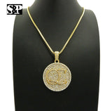 Iced Out Quavo QC Round Pendant & 24" Box, Cuban, Rope Chain Hip Hop Necklace