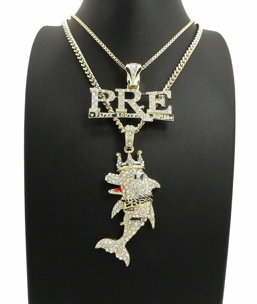 HIP HOP ICED OUT YOUNG DOLPH PRE & DOLPHIN PENDANT & 24", 27" CHAIN NECKLACE