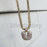 Hip Hop Iced Brass Bubble Letter "U" & 18" 1 Row Tennis Choker Chain Necklace