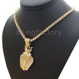 Hip Hop Iced out King Crowned Cobra Pendant & 18" 1 Row Tennis Choker Chain Necklace