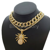 Hip Hop Spider Pendant & 18" Full Iced Cuban & 1 ROW Tennis Choker Chain Set