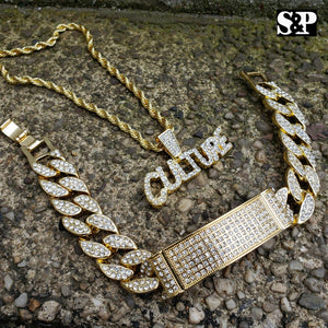 HIP HOP BLING CULTURE LAB DIAMOND NECKLACE & ICED MIAMI CUBAN BRACELET SET