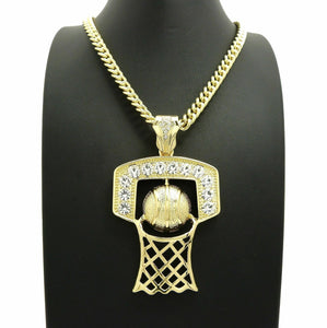 Hip Hop Iced Hollow Basketball Hoops Pendant & 6mm 30