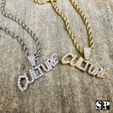 Hip Hop Iced out Lab Diamonds CULTURE Pendant & 4mm 24" Rope Chain Necklace