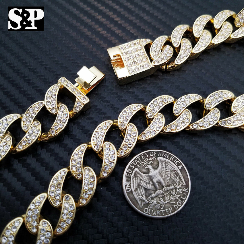 Hip Hop Lil Uzi Vert Iced out Miami Cuban & 1 Row Tennis Chain Choker Necklace set