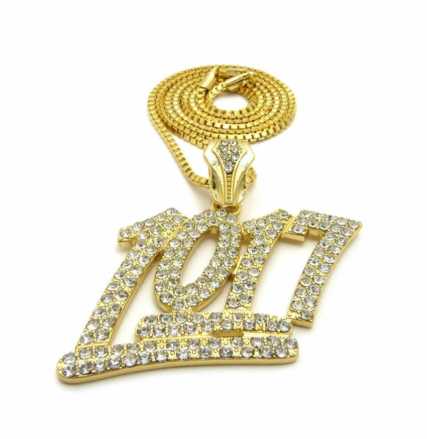 Iced Out Bling Number 1017 Pendant & 24" Box, Rope, Cuban Chain Hip Hop Necklace
