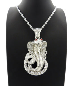 HIP HOP ICED OUT SILVER PLATED COBRA SNAKE PENDANT & 4mm24