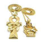 HIP HOP ANUBIS & ANKH CROSS PENDANT & 24", 30" BOX CHAINS HIP HOP NECKLACE SET