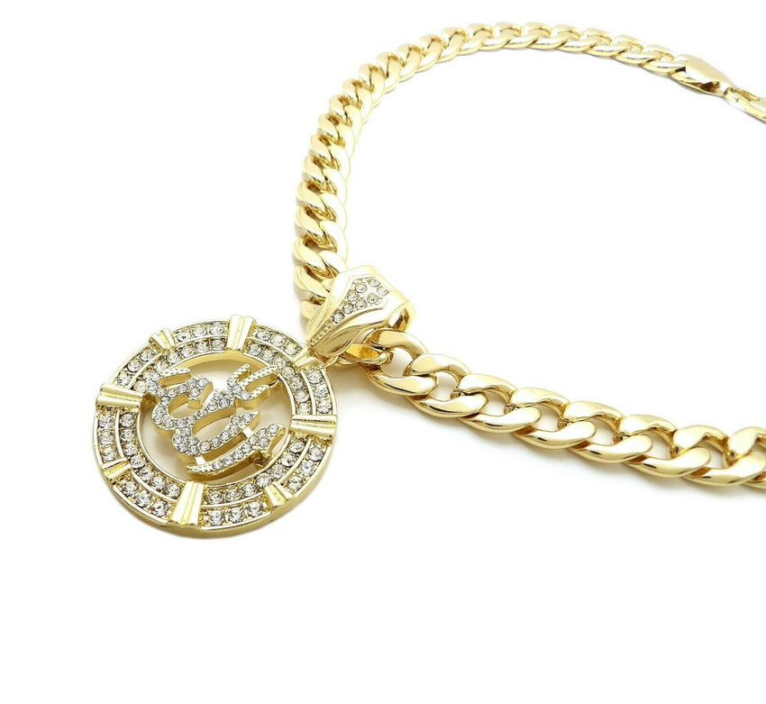 Hip Hop Iced out Allah Pendant & 11mm 20" Miami Cuban Choker Chain Necklace