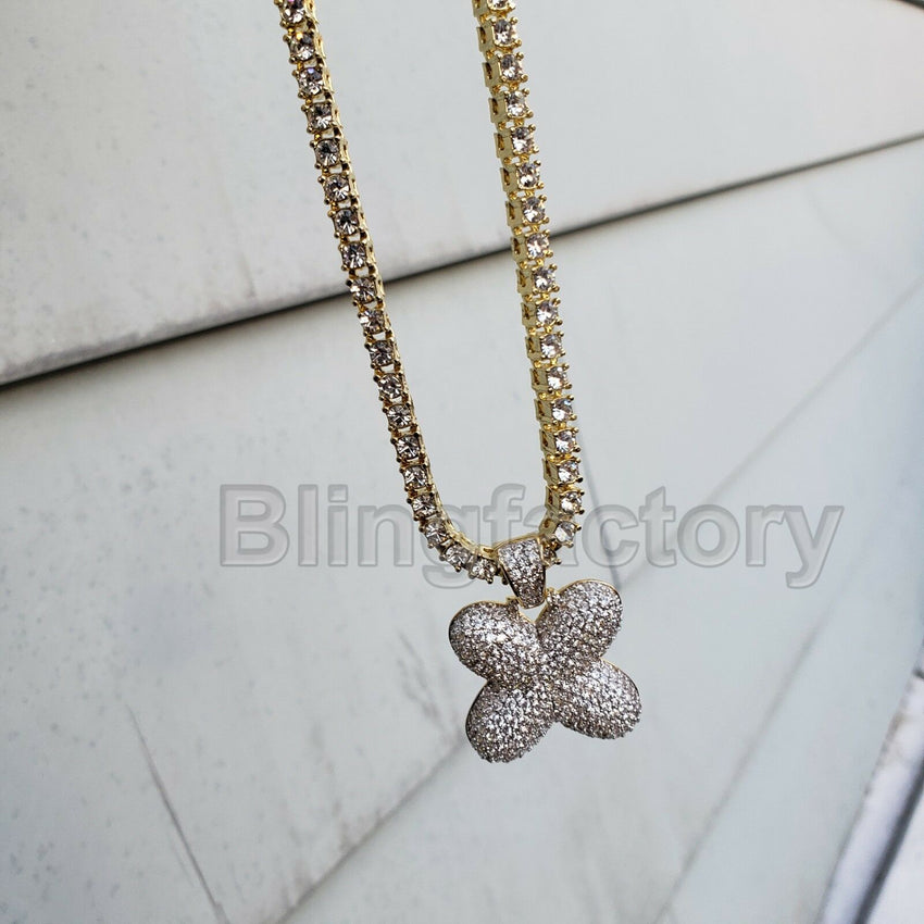 Hip Hop Iced out Brass Bubble Letter "X" & 18" 1 Row Tennis Choker Chain Necklace