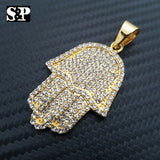 HIP HOP STAINLESS STEEL ICED OUT LAB DIAMOND GOLD PLATED HAMSA HAND PENDANT