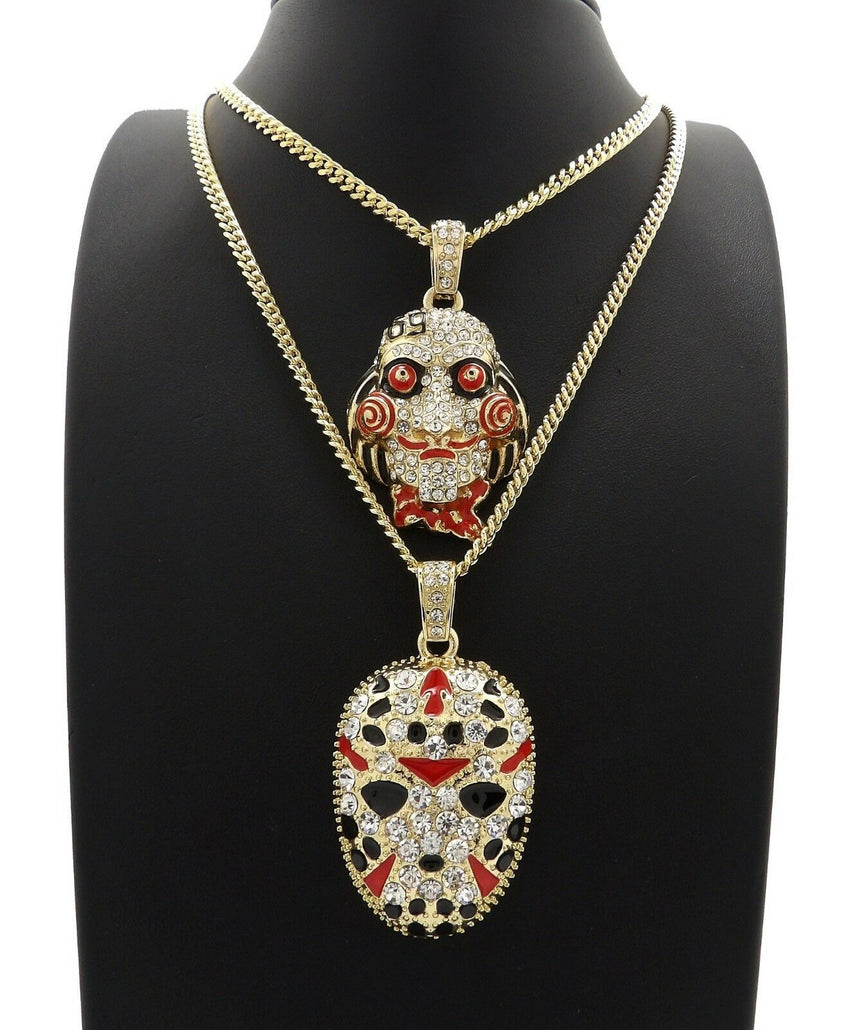 Iced Out Saw Inspired & Slaughter Gang Pendant & 20" 24" Cuban Chain Necklace