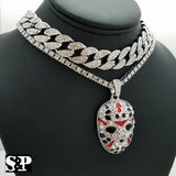 Hip Hop Slaughter Gang w/ 1 ROW DIAMOND & 18" Full Iced Cuban Choker Chain Set