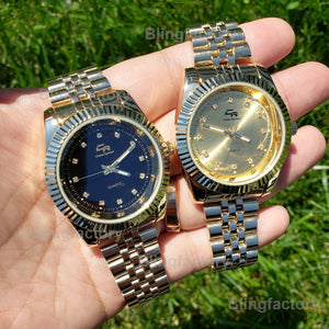 Men's Gold plated Luxury Designer Style Metal Band Dress Wrist Watch