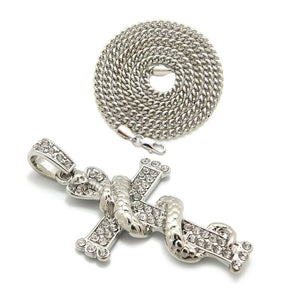 Iced Out Snake wrapped Cross Pendant 24