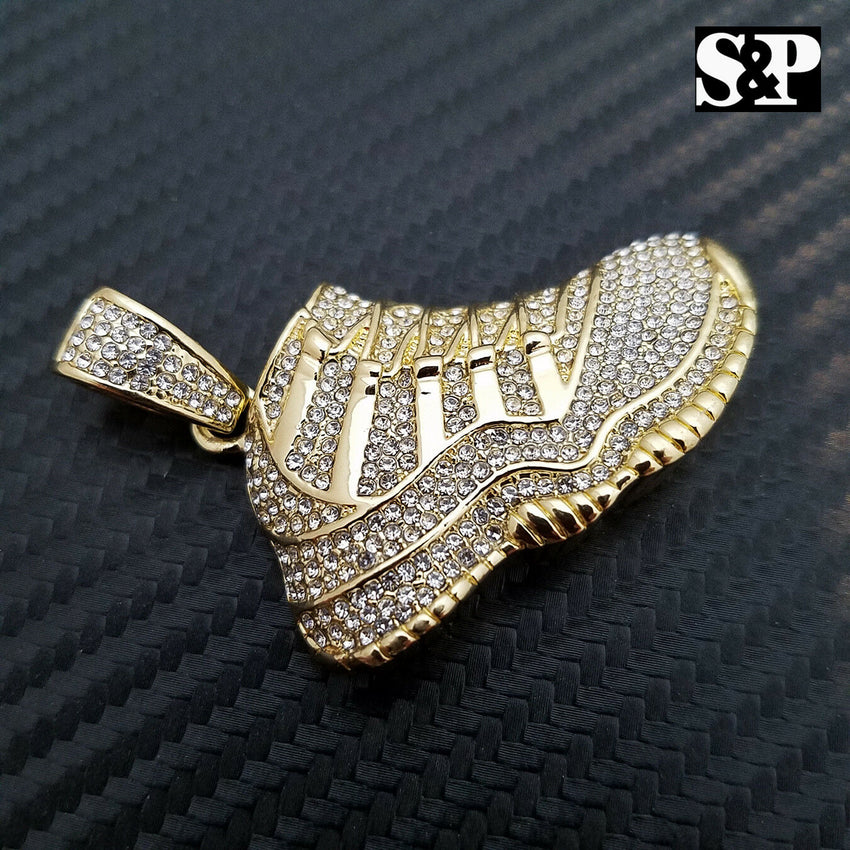 Men's Iced out 14K Gold Plated Hip Hop Lab Diamonds Retro 11 Shoe Pendant
