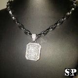 Hip Hop Iced out Silver PT Lab Diamond Square Pendant & 24" Gucci Chain Necklace