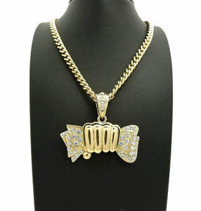 ICED OUT GOLD PLATED MONEY GRAB PENDANT & 6mm 24