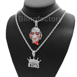 Hip Hop Iced Saw & Crowned King Pendant & 20" 24" Rope, Cuban Chain Necklace Set
