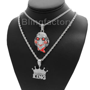 Hip Hop Iced Saw & Crowned King Pendant & 20