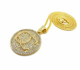 Iced Out Quavo QC Round Pendant & 24" Box, Cuban, Rope Chain Hip Hop Necklace