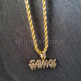 Iced out Hip Hop Lab Diamond Drip SAVAGE Pendant & 4mm 24" Rope Chain Necklace