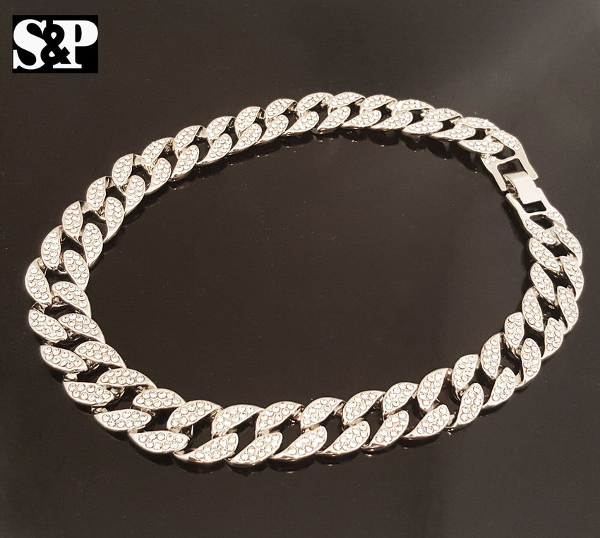 Hip Hop Men Quavo Iced 15mm 16" Miami Cuban Choker 2 Chains Necklace Set