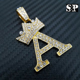 Hip Hop Initial A Pendant & 18" Full Iced 1 ROW DIAMOND Tennis Choker Chain Necklace