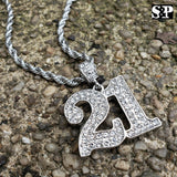 Hip Hop Iced out Lab Diamonds Savage 21 Pendant & 4mm 24" Rope Chain Necklace