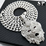 Silver PT Big Lion Head Pendant & 10mm 30" Cuban Heavy Chain Hip Hop Necklace