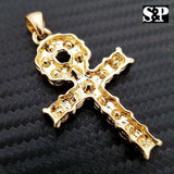 HIP HOP BLING ICED OUT LAB DIAMOND 14K GOLD PLATED ANKH CROSS PENDANT