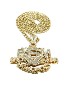 Iced Out Hip Hop Brick Squad Monopoly BSM Pendant & 5mm 24