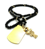 Hip Hop Eye of Horus Ankh Cross Dog Tag Pendant & 6mm 30" Wooden Bead Necklace