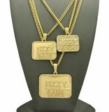 ICED OUT HIP HOP CZ GOLD PT 3 GLIZZY GANG PENDANTS W/ CUBAN CHAINS NECKLACE SET