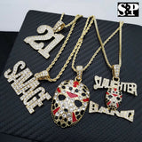 ICED OUT BLING 21 & SLAUGHTER GANG & SAVAGE PENDANT HIP HOP 4 NECKLACE COMBO SET