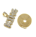 Iced Out Bubble Letter KING Pendant & 24" Box, Cuban, Rope Chain Hip Hop Necklace